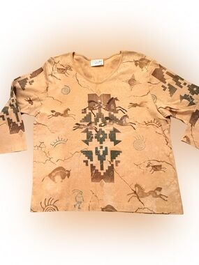 Vintage Cactus Bay Southwestern Horse Print and Petroglyphic Patterns XXL